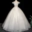 Charming Champagne Beading Appliques Prom Dresses 2025 A-Line / Princess Off-The-Shoulder Short Sleeve Backless Floor-Length / Long Formal Dresses