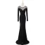 Charmant Scintillantes Noire Faux Diamant Paillettes Robe De Soirée 2022 Trompette / Sirène Encolure Dégagée Manches Longues Train De Balayage Soirée Robe De Ceremonie