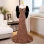 Scintillantes Doré Paillettes Robe De Soirée 2023 Trompette / Sirène Encolure Carrée Manches Courtes Dos Nu Noeud Train De Balayage Soirée Robe De Ceremonie