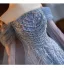 Bling Bling Sky Blue Beading Sequins Prom Dresses 2025 A-Line / Princess Off-The-Shoulder Short Sleeve Backless Floor-Length / Long Prom Formal Dresses