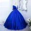 Vintage / Retro Royal Blue Beading Rhinestone Sequins Prom Dresses 2024 Organza Ball Gown Scoop Neck Short Sleeve Floor-Length / Long Prom Formal Dresses