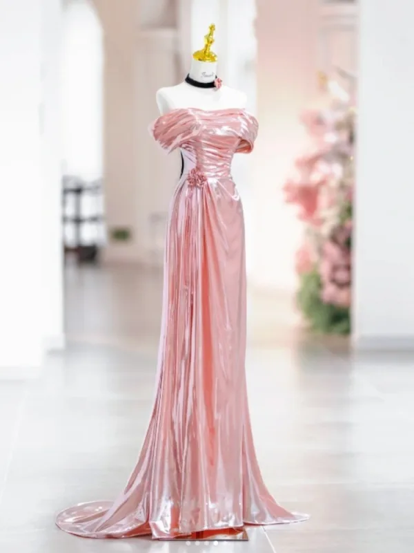 Charming Champagne Beading Evening Dresses 2025 Trumpet / Mermaid Off-The-Shoulder Sleeveless Backless Sweep Train Evening Party Formal Dresses