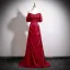 Vintage / Retro Burgundy Satin Prom Dresses 2026 A-Line / Princess Strapless Sleeveless Backless Sweep Train Prom Formal Dresses