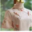 Chinese style Beige Printing Tea-length Cheongsam / Qipao 2024 Trumpet / Mermaid Polyester Short Sleeve
