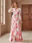 Chic / Beautiful White Printing Prom Dresses 2025 A-Line / Princess Chiffon V-Neck Long Sleeve Backless Floor-Length / Long Prom Formal Dresses
