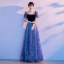 Bling Bling Meeresblau Pailletten Ballkleider 2024 A Linie Eckiger Ausschnitt Kurze Ärmel Rückenfreies Lange Ball Festliche Kleider