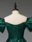 Vintage / Retro Dark Green Prom Dresses 2025 Ball Gown Off-The-Shoulder Short Sleeve Backless Floor-Length / Long Formal Dresses