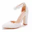 Élégant Blanche Perle En Dentelle Fleur Chaussure De Mariée 2022 Bride Cheville 10 cm Talons Épais À Bout Pointu Mariage Talons Hauts