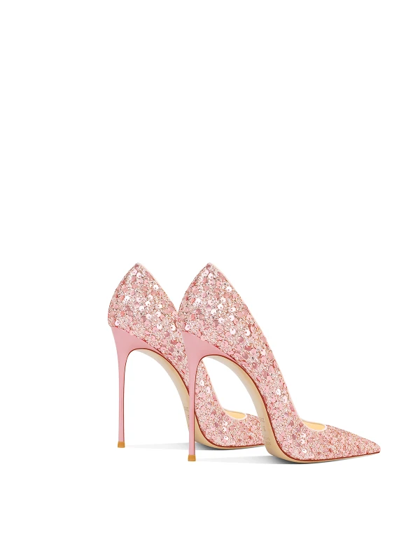 Glitter Blozen Roze Pailletten Avond Pumps 2024 Leer 10 cm Naaldhakken / Stiletto Spitse Neus Pumps Hoge Hakken