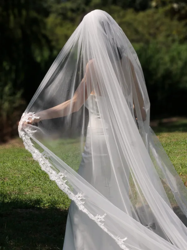 Vintage / Originale Blanche En Dentelle Fleur La Mariée Voile De Mariée 2025 Tulle