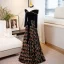 Chic / Belle Noire Velour Robe De Soirée 2023 Princesse Perle De l'épaule Paillettes Manches Longues Dos Nu Noeud Ceinture Longue Soirée Robe De Ceremonie