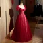 Chic / Belle Bordeaux Paillettes Robe De Bal 2022 Princesse Encolure Carrée Gonflée Manches Courtes Dos Nu Noeud Longue Promo Robe De Ceremonie