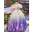 Mode Dégradé De Couleur Paillettes Anniversaire Longue Robe Ceremonie Fille 2025 Robe Boule Encolure Dégagée Manches Courtes Dos Nu