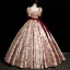Modern / Fashion Burgundy Printing Prom Dresses 2023 Ball Gown Square Neckline Short Sleeve Backless Bow Sash Floor-Length / Long Prom Formal Dresses
