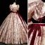 Modern / Fashion Burgundy Printing Prom Dresses 2023 Ball Gown Square Neckline Short Sleeve Backless Bow Sash Floor-Length / Long Prom Formal Dresses