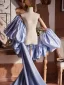 High-end Sky Blue Handmade  Satin Prom shawl 2025 Puffy Short Sleeve