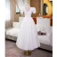 Simple Ivoire Couleur Unie Robe De Bal 2022 Princesse Encolure Carrée Manches Courtes Dos Nu Ceinture Noeud Longue Robe De Ceremonie