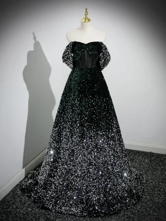 Sparkly Multi Colors Sequins Black Evening Dresses 2023 A Line Princess Strapless Sleeveless Backless Sweep Train Evening Party Formal Dresses