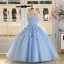 Chic / Beautiful Sky Blue Appliques Pearl Birthday Flower Girl Dresses 2025 Ball Gown Scoop Neck Sleeveless Backless Floor-Length / Long