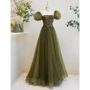 Simple Vert Trèfle Paillettes Robe De Bal 2022 Princesse Encolure Carrée Gonflée Manches Courtes Dos Nu Longue Promo Robe De Ceremonie