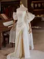 Fashion White Split Front Wedding Dresses 2024 A-Line / Princess Off-The-Shoulder Short Sleeve Backless Floor-Length / Long Wedding