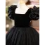 Chic / Beautiful Black Cascading Ruffles Birthday Flower Girl Dresses 2024 Square Neckline Ball Gown Puffy Short Sleeve Backless Floor-Length / Long