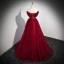 Chic / Beautiful Burgundy Prom Dresses 2023 A-Line / Princess Bow Off-The-Shoulder Short Sleeve Backless Floor-Length / Long Prom Formal Dresses