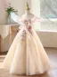 Elegante Champagner Pailletten Spitze Blumen Geburtstag Blumenmädchenkleider 2026 Ballkleid Rundhalsausschnitt Ärmellos Rückenfreies Lange Tülle