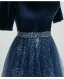 Vintage / Retro Navy Blue Sequins Prom Dresses 2026 A-Line / Princess Square Neckline Short Sleeve Backless Floor-Length / Long