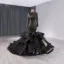 Musulmane Haut de Gamme Noire Trompette / Sirène Volants en Cascade Robe De Mariée 2024 Col Haut Manches Longues Chapel Train