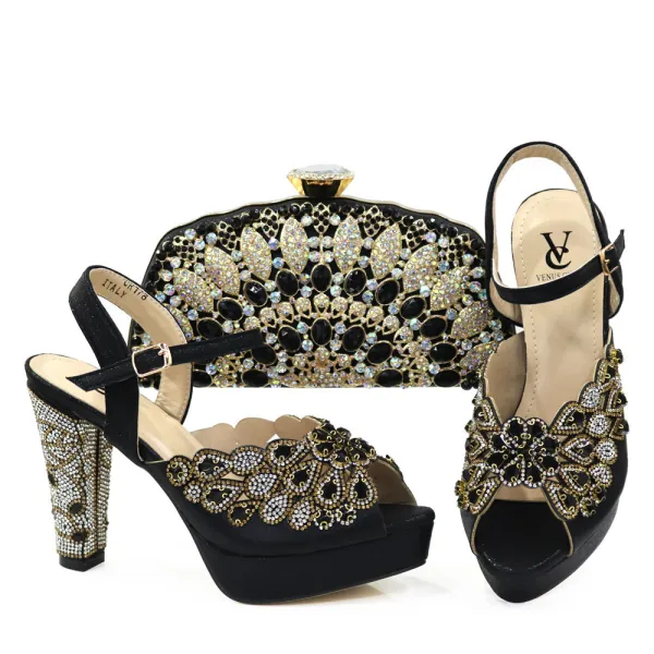 Charming Silver Rhinestone Evening Party Womens Sandals Clutch Bags 2023 10 cm Thick Heels Open / Peep Toe Sandals High Heels Clutch Bags