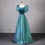 Vintage / Retro Green Prom Dresses 2024 A-Line / Princess Square Neckline Puffy Short Sleeve Backless Floor-Length / Long Prom Formal Dresses