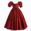 Chic / Belle Rouge Impression Anniversaire Robe Ceremonie Fille 2024 Princesse Encolure Dégagée Gonflée Perle Manches Courtes Longue