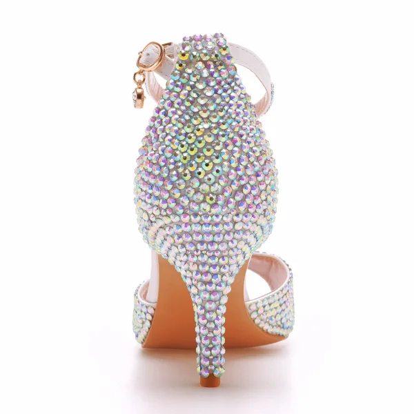 Sexy Multi-Couleurs Faux Diamant Soirée Sandales Femme 2023 Bride Cheville 7 cm Talons Aiguilles Peep Toes / Bout Ouvert Sandales Talons Hauts