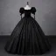 Vintage / Retro Black Glitter Velvet Prom Dresses 2023 Ball Gown Square Neckline Short Sleeve Backless Floor-Length / Long Prom Formal Dresses