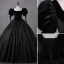 Vintage / Retro Black Glitter Velvet Prom Dresses 2023 Ball Gown Square Neckline Short Sleeve Backless Floor-Length / Long Prom Formal Dresses