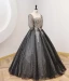 Sparkly Black Sequins Prom Dresses 2022 Ball Gown Scoop Neck 1/2 Sleeves Backless Floor-Length / Long Prom Formal Dresses