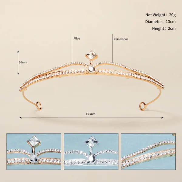 Modest / Simple Gold Alloy Rhinestone Bridal Hair Accessories Wedding Tiara 2022