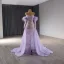 Haut de Gamme Lavande Fait main Perlage Faux Diamant Paillettes Robe De Bal 2024 Trompette / Sirène De l'épaule Gland 1/2 Manches Dos Nu Train De Balayage Promo