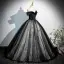 Elegant Black Appliques Sequins Prom Dresses 2025 Ball Gown Off-The-Shoulder Sleeveless Backless Floor-Length / Long Prom Formal Dresses