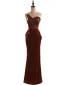 Sexy Burgundy Printing Evening Dresses 2026 Trumpet / Mermaid Strapless Sleeveless Backless Bow Floor-Length / Long Formal Dresses