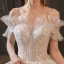 Vintage / Retro Charming Ivory Beading Sequins Wedding Dresses 2022 Ball Gown Off-The-Shoulder Short Sleeve Backless Royal Train Wedding