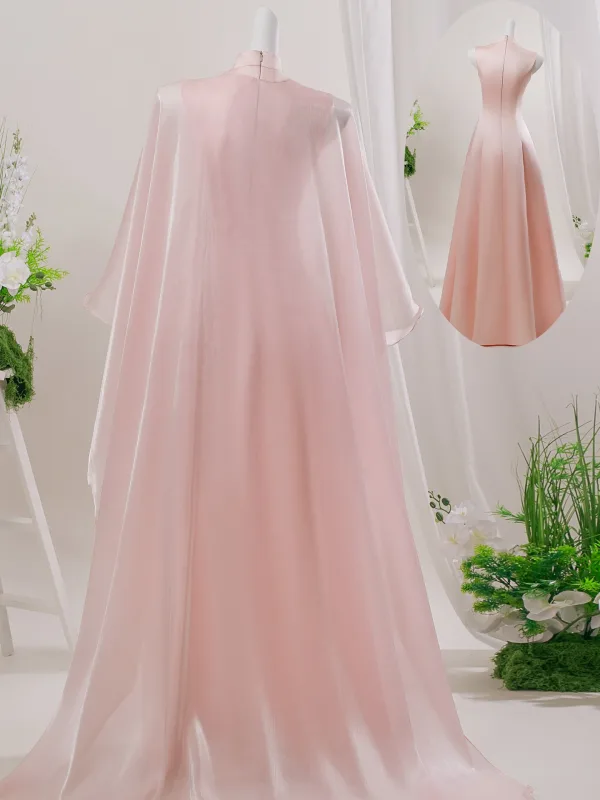 Chinese style Blushing Pink Beading Lace Flower Prom Dresses 2026 A-Line / Princess Floor-Length / Long Polyester High Neck Prom Sleeveless Formal Dresses