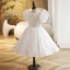 Chic / Belle Blanche Perle Paillettes Anniversaire Robe Ceremonie Fille 2022 Robe Boule Encolure Dégagée Manches Courtes Longue
