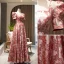Elegant Burgundy Floral Prom Dresses 2022 A-Line / Princess Satin Square Neckline Pearl Puffy Short Sleeve Backless Floor-Length / Long Prom Formal Dresses