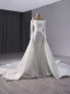 High End Weiß Handgefertigt Perlenstickerei Pailletten Brautkleider / Hochzeitskleider 2024 Meerjungfrau Off Shoulder Lange Ärmel Rückenfreies Kapelle-Schleppe Hochzeit