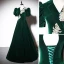 Elegant Dark Green Beading Sequins Suede Prom Dresses 2023 V-Neck A-Line / Princess Short Sleeve Backless Floor-Length / Long Prom Formal Dresses