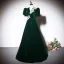 Elegant Dark Green Beading Sequins Suede Prom Dresses 2023 V-Neck A-Line / Princess Short Sleeve Backless Floor-Length / Long Prom Formal Dresses