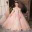 Sparkly Blushing Pink Beading Sequins Birthday Flower Girl Dresses 2025 Ball Gown Scoop Neck Short Sleeve Floor-Length / Long