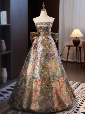 Vintage Multifarben Ballkleider 2024 Ballkleid Bandeau Ärmellos Rückenfreies Schleife Lange Ball Festliche Kleider